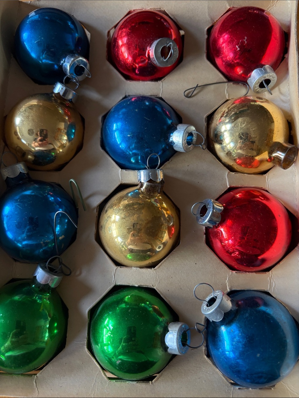 Noelle Shiny Glass Ornaments in Blue, Red, Gold, Green